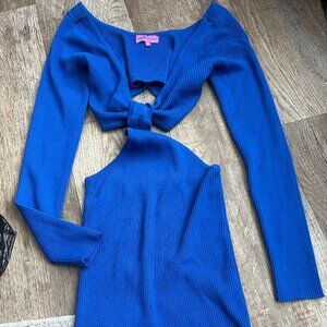Edikted blue long sleeve cutout mini dress size M